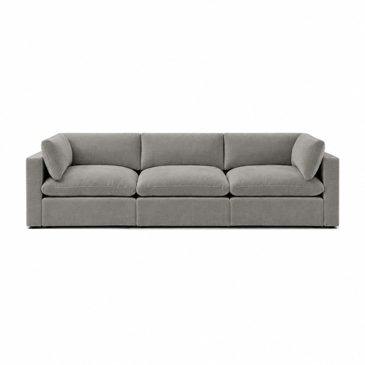 Bellano 3 Seater Sofa – plush velvet silver – pillow cushions