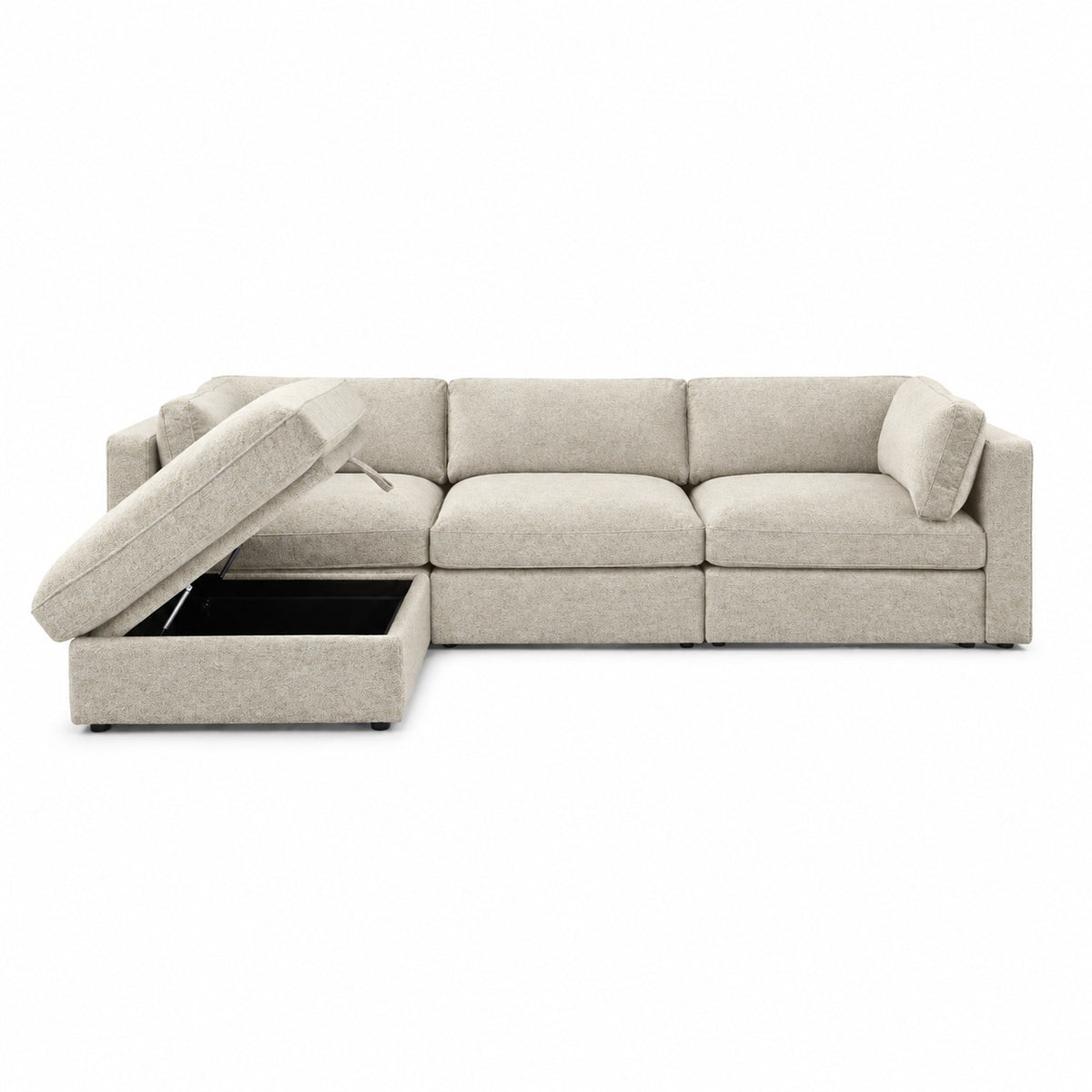 Bellano 3 Seater Sofa + Storage Ottoman — boucle Meringue — Box — Supportive memory foam