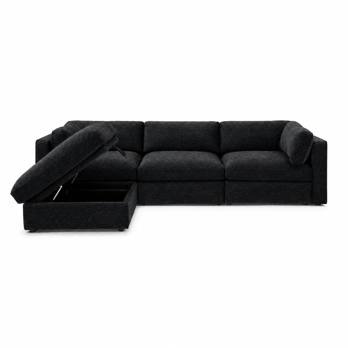 Bellano 3 Seater Sofa + Storage Ottoman — boucle Midnight — Box — Supportive memory foam