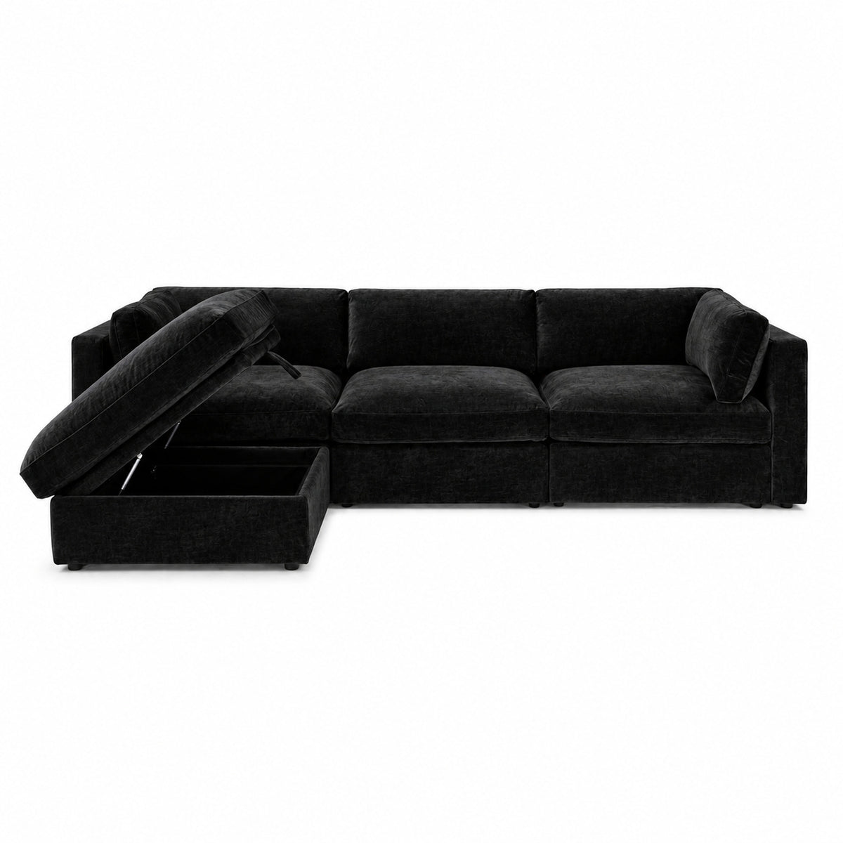 Bellano 3 Seater Sofa + Storage Ottoman — luxe chenille Black Top — Box — Supportive memory foam