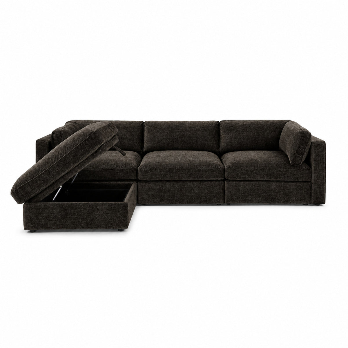 Bellano 3 Seater Sofa + Storage Ottoman — luxe chenille Double Espresso — Box — Supportive memory foam