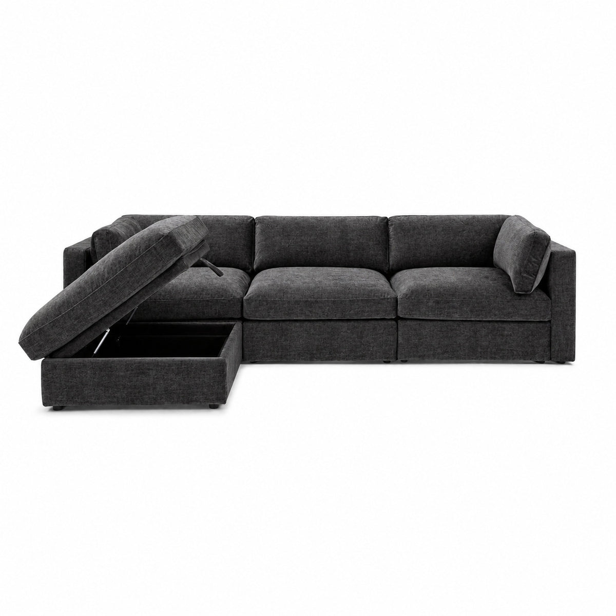 Bellano 3 Seater Sofa + Storage Ottoman — luxe chenille Luxe Steel — Box — Supportive memory foam