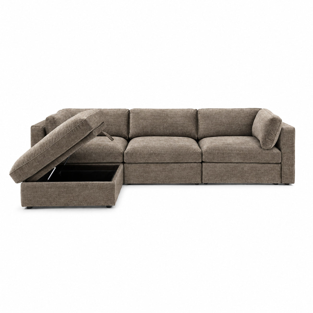 Bellano 3 Seater Sofa + Storage Ottoman — luxe chenille Mocha — Box — Supportive memory foam