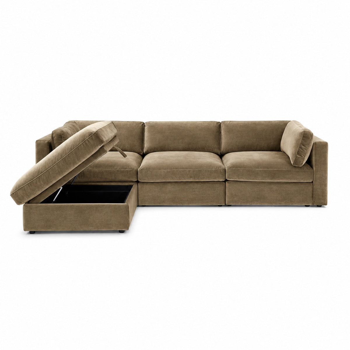 Bellano 3 Seater Sofa + Storage Ottoman — plush velvet Champagne Mink — Box — Supportive memory foam
