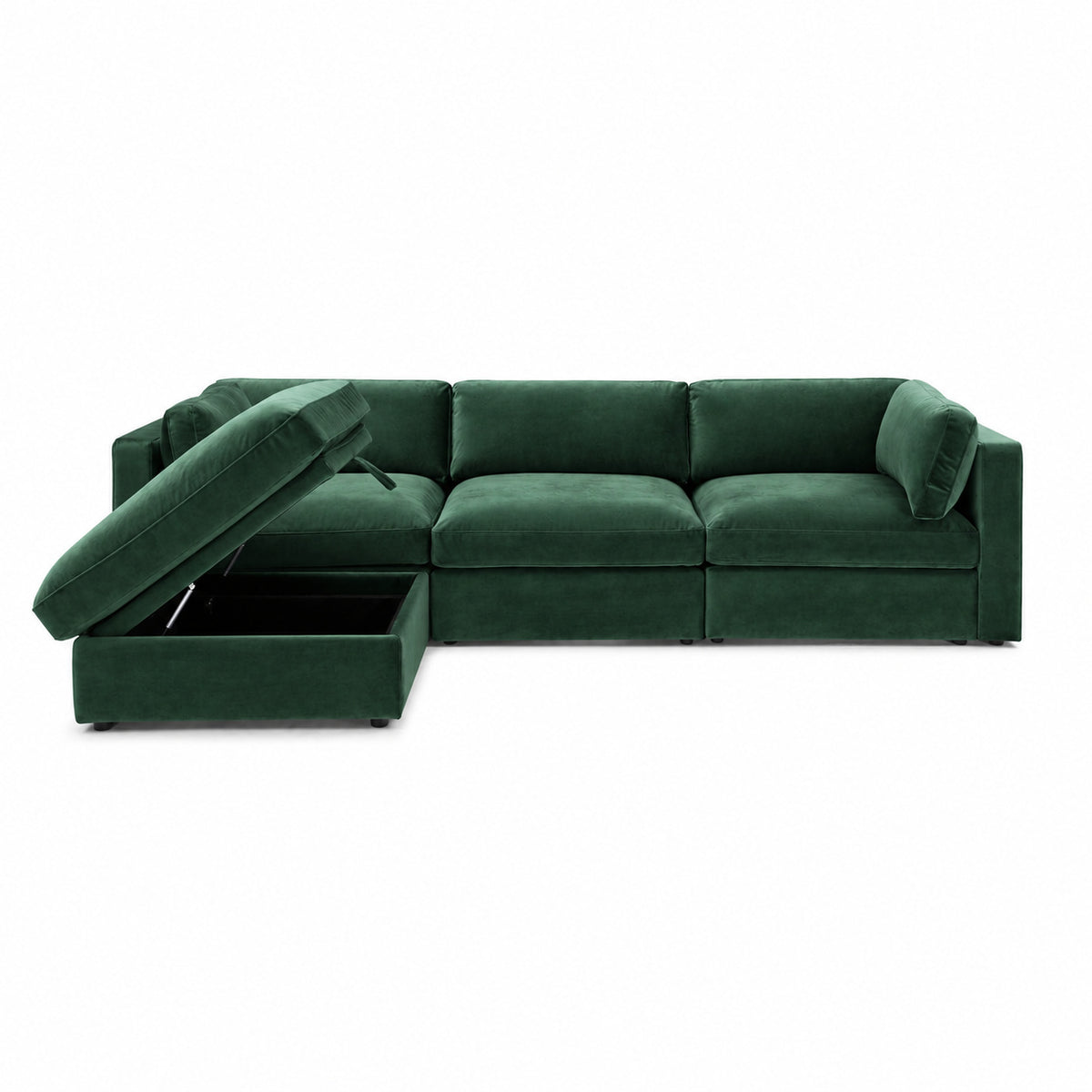 Bellano 3 Seater Sofa + Storage Ottoman — plush velvet Emerald — Box — Supportive memory foam