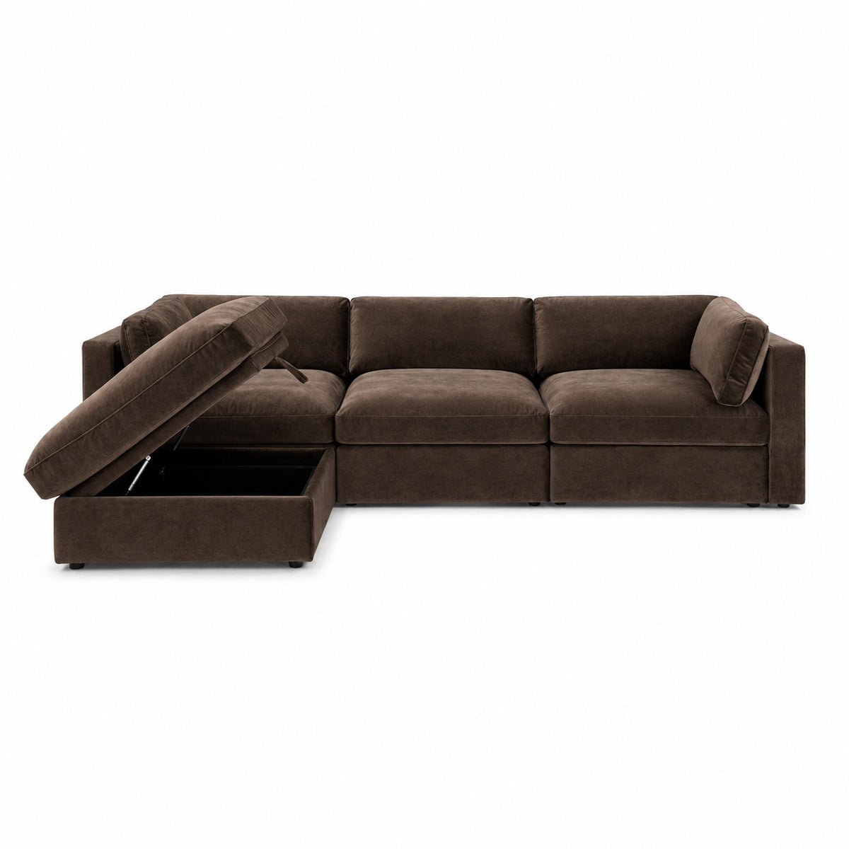 Bellano 3 Seater Sofa + Storage Ottoman — plush velvet Espresso — Box — Supportive memory foam