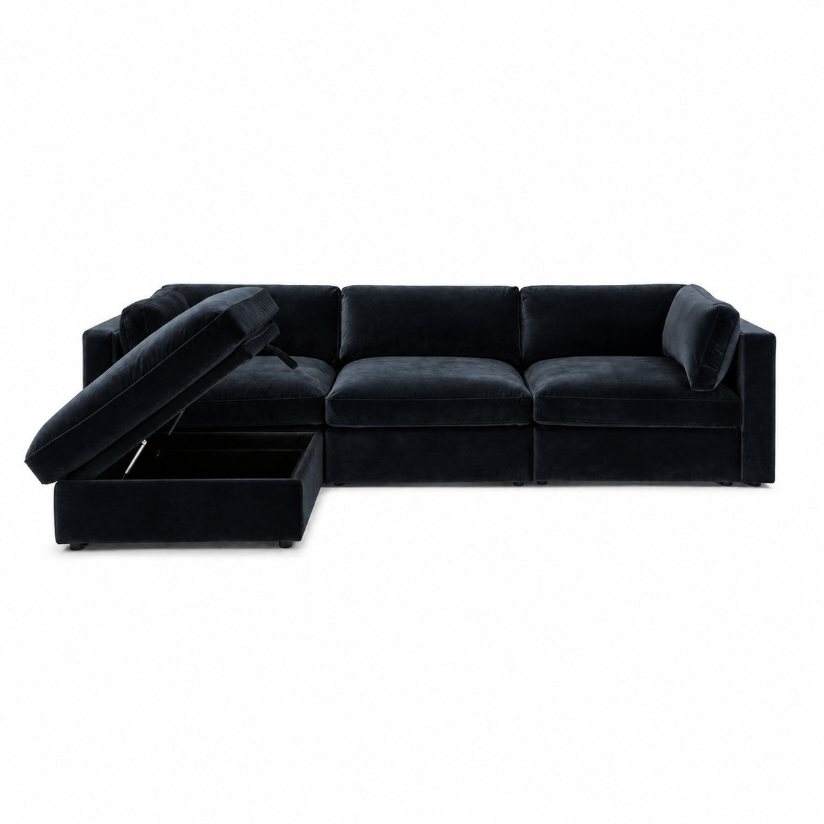 Bellano 3 Seater Sofa + Storage Ottoman — plush velvet Midnight Noir — Box — Supportive memory foam