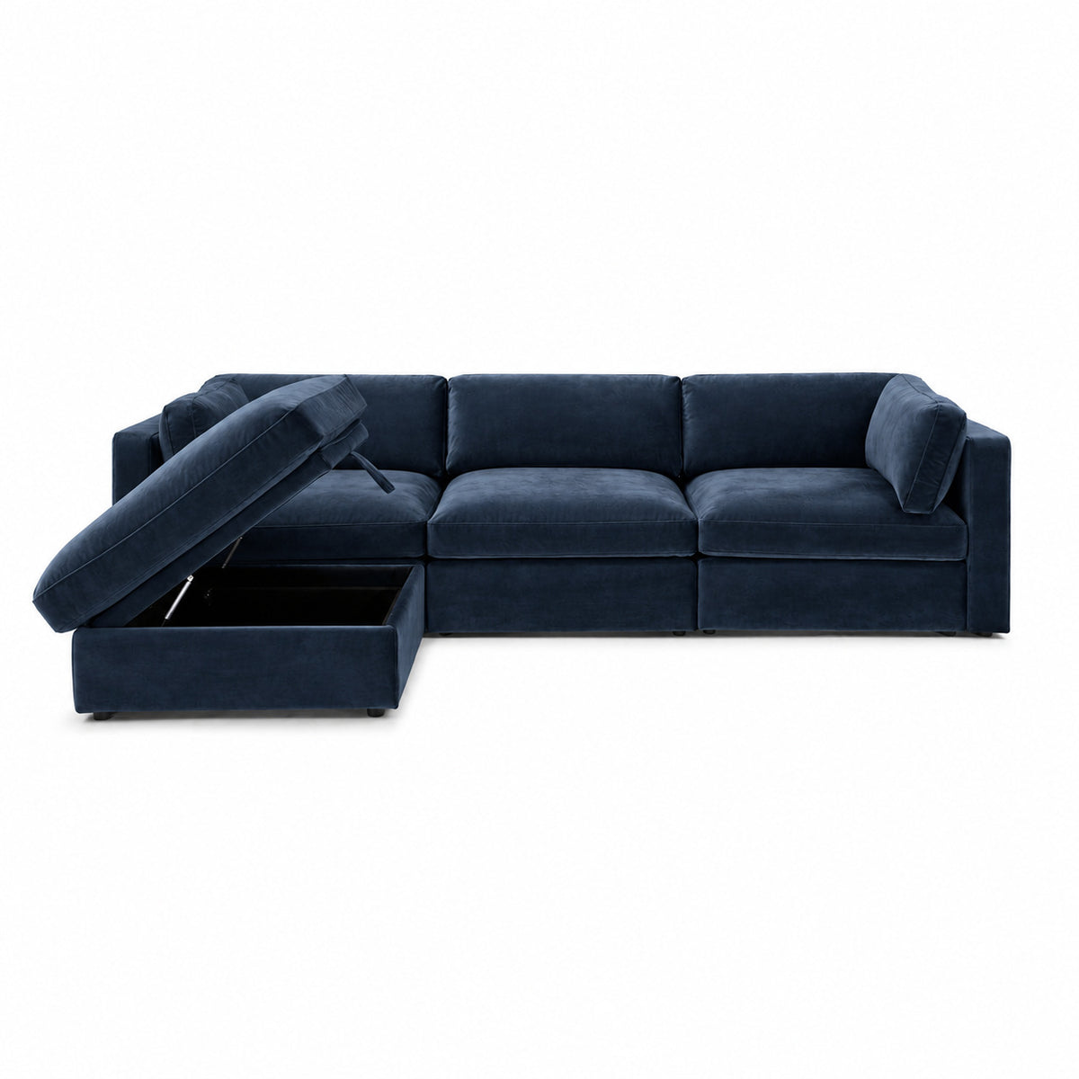 Bellano 3 Seater Sofa + Storage Ottoman — plush velvet Pacific — Box — Supportive memory foam