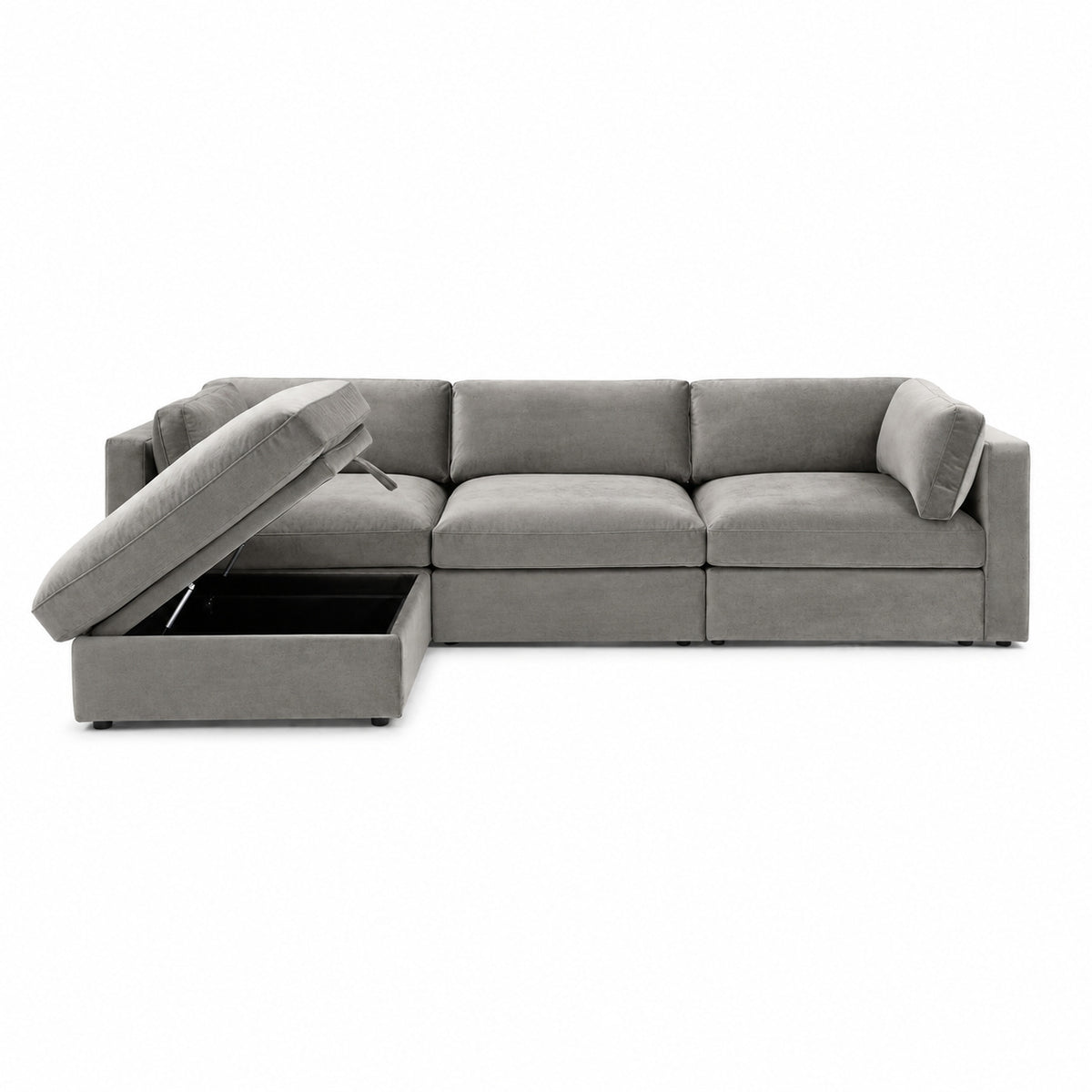 Bellano 3 Seater Sofa + Storage Ottoman — plush velvet Silver — Box — Supportive memory foam