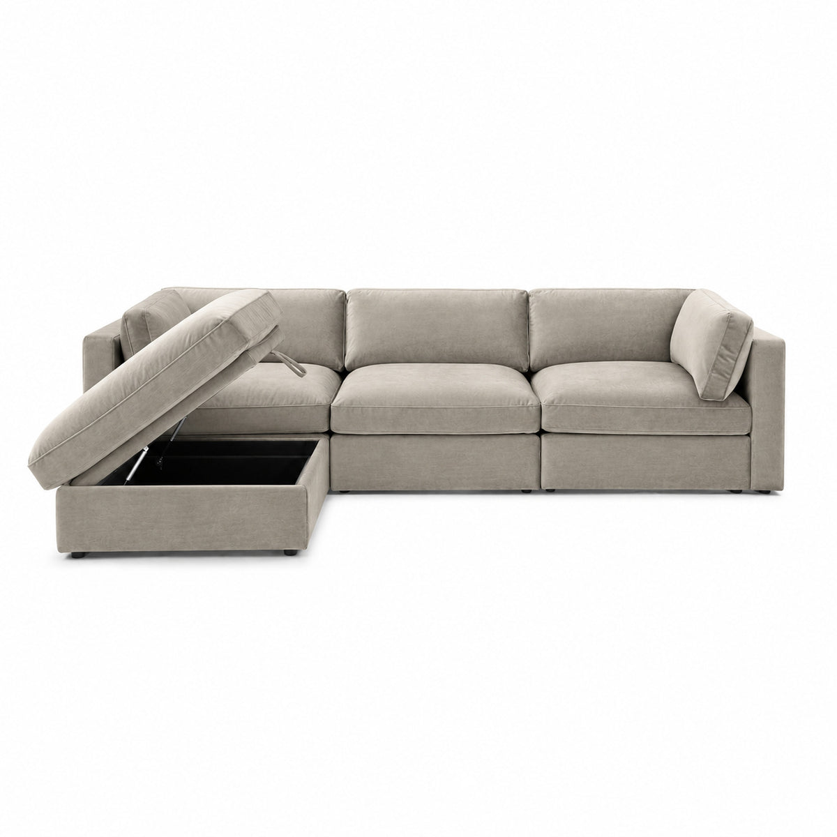 Bellano 3 Seater Sofa + Storage Ottoman — plush velvet Vanilla Cream — Box — Supportive memory foam