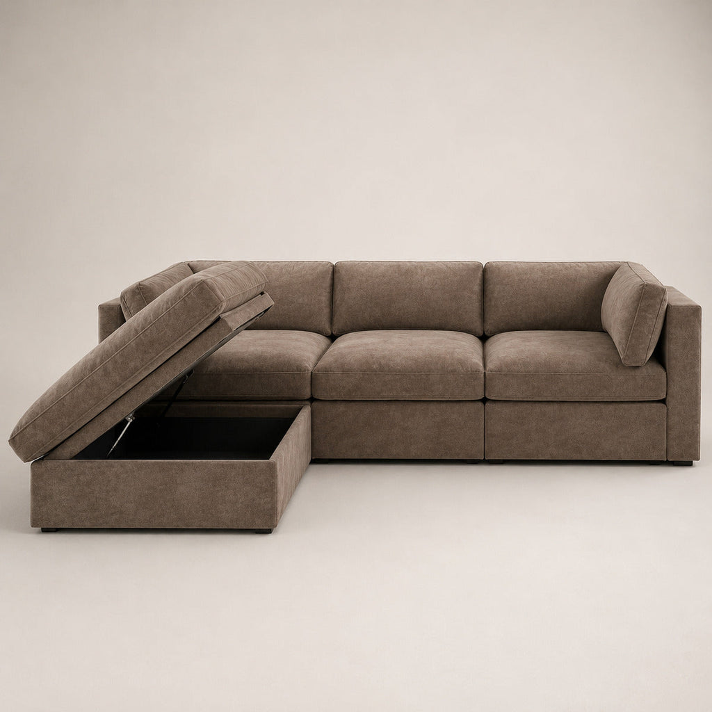 Bellano 3 Seater Sofa + Storage Ottoman in Coffee Luxe Chenille