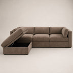 Bellano 3 Seater Sofa + Storage Ottoman in Coffee Luxe Chenille