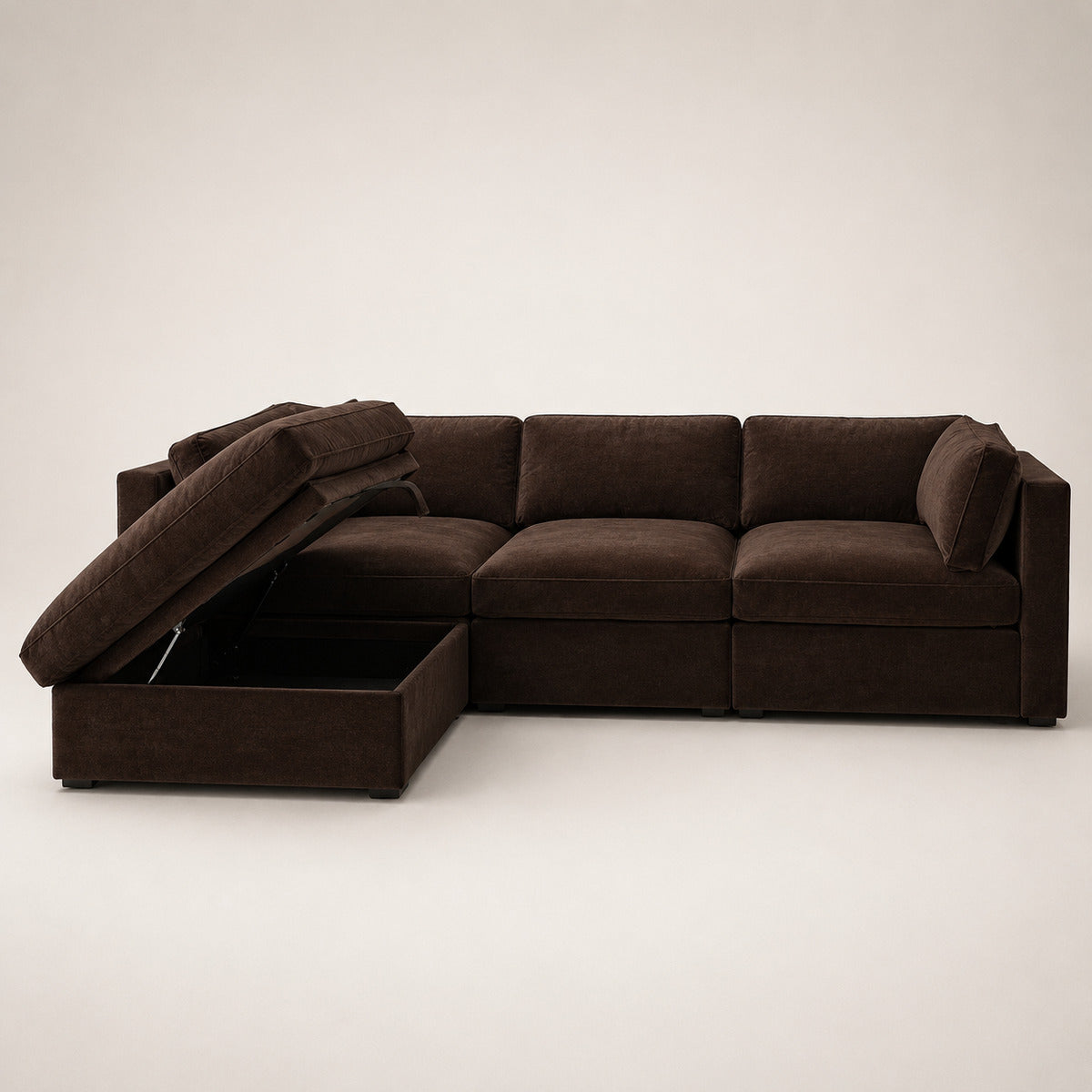Bellano 3 Seater Sofa + Storage Ottoman in Double Espresso Luxe Chenille