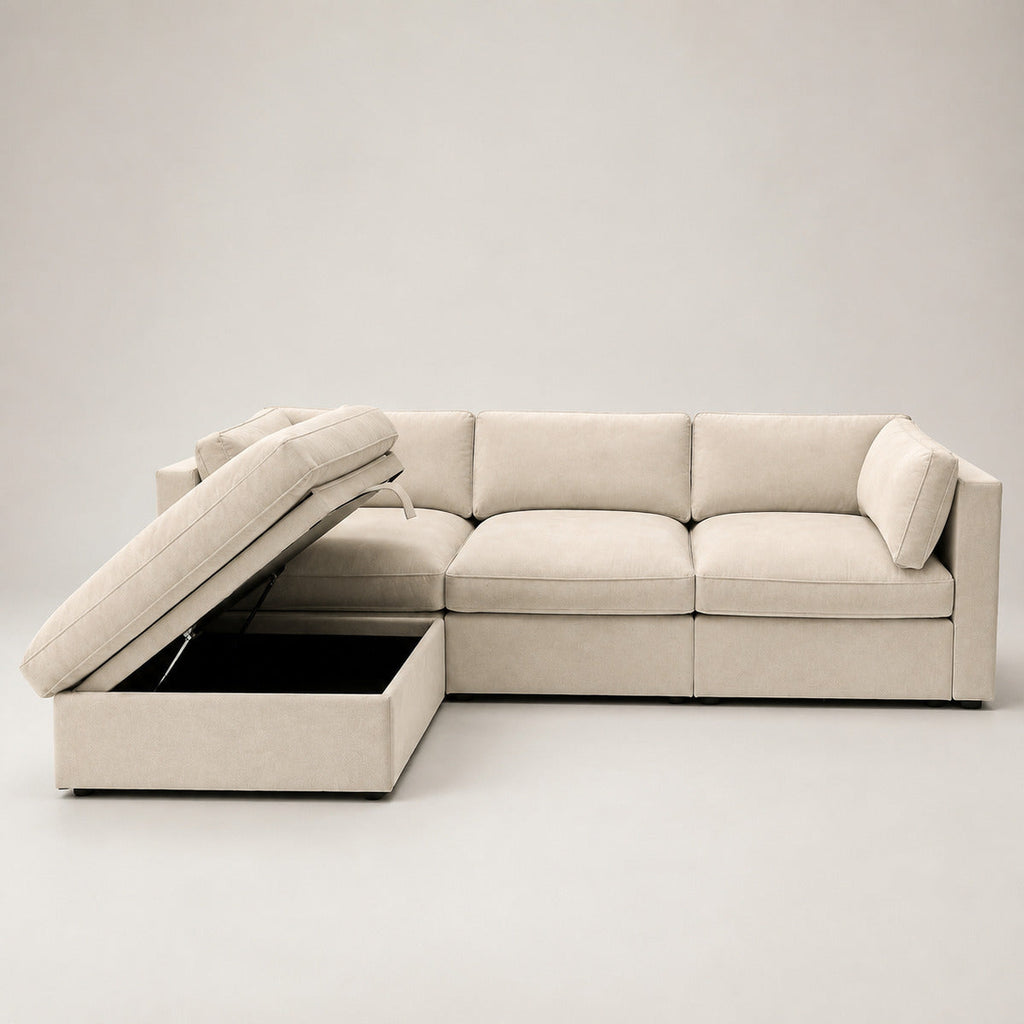Bellano 3 Seater Sofa + Storage Ottoman in Summer Beach Luxe Chenille