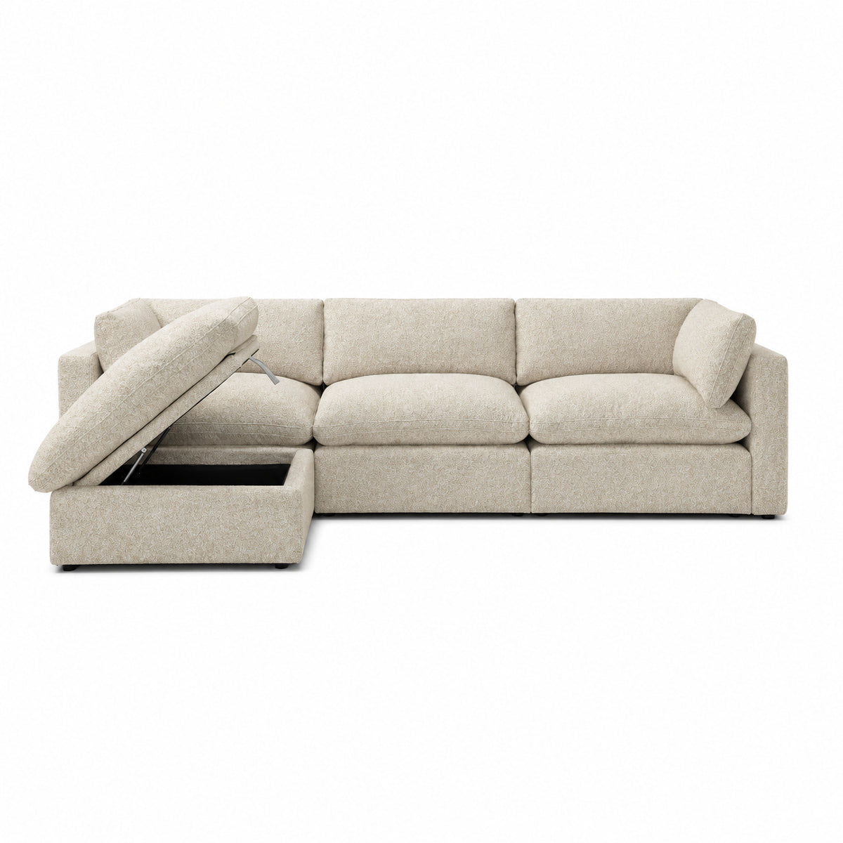 Bellano 3 Seater Sofa + Storage Ottoman — boucle Meringue — Pillow — Extra-soft fibre & feather