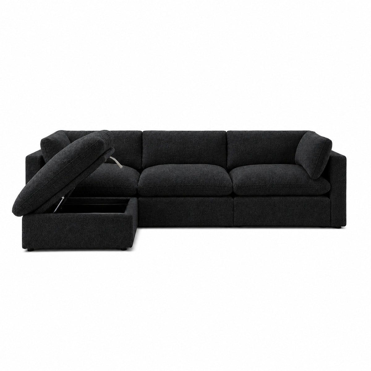 Bellano 3 Seater Sofa + Storage Ottoman — boucle Midnight — Pillow — Extra-soft fibre & feather