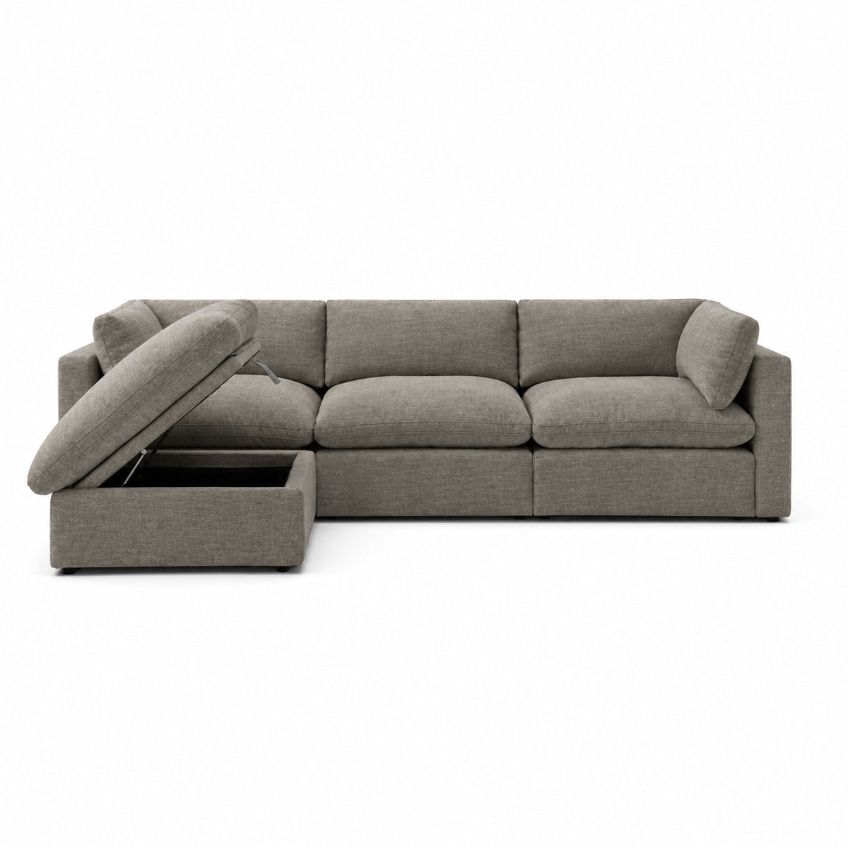 Bellano 3 Seater Sofa + Storage Ottoman — luxe chenille Crimsy Truffle — Pillow — Extra-soft fibre & feather