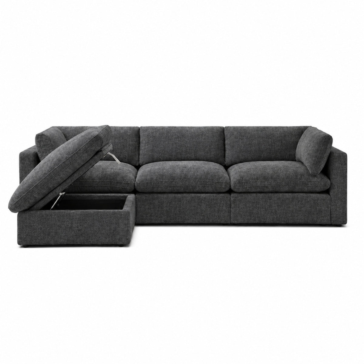 Bellano 3 Seater Sofa + Storage Ottoman — luxe chenille Luxe Steel — Pillow — Extra-soft fibre & feather