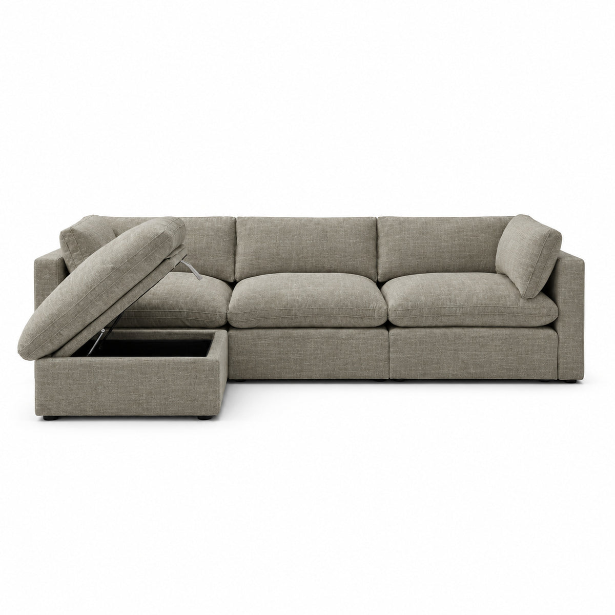 Bellano 3 Seater Sofa + Storage Ottoman — luxe chenille Summer Beach — Pillow — Extra-soft fibre & feather