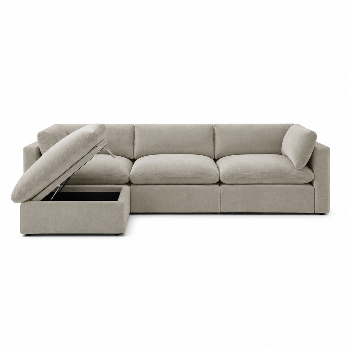 Bellano 3 Seater Sofa + Storage Ottoman — plush velvet Vanilla Cream — Pillow — Extra-soft fibre & feather