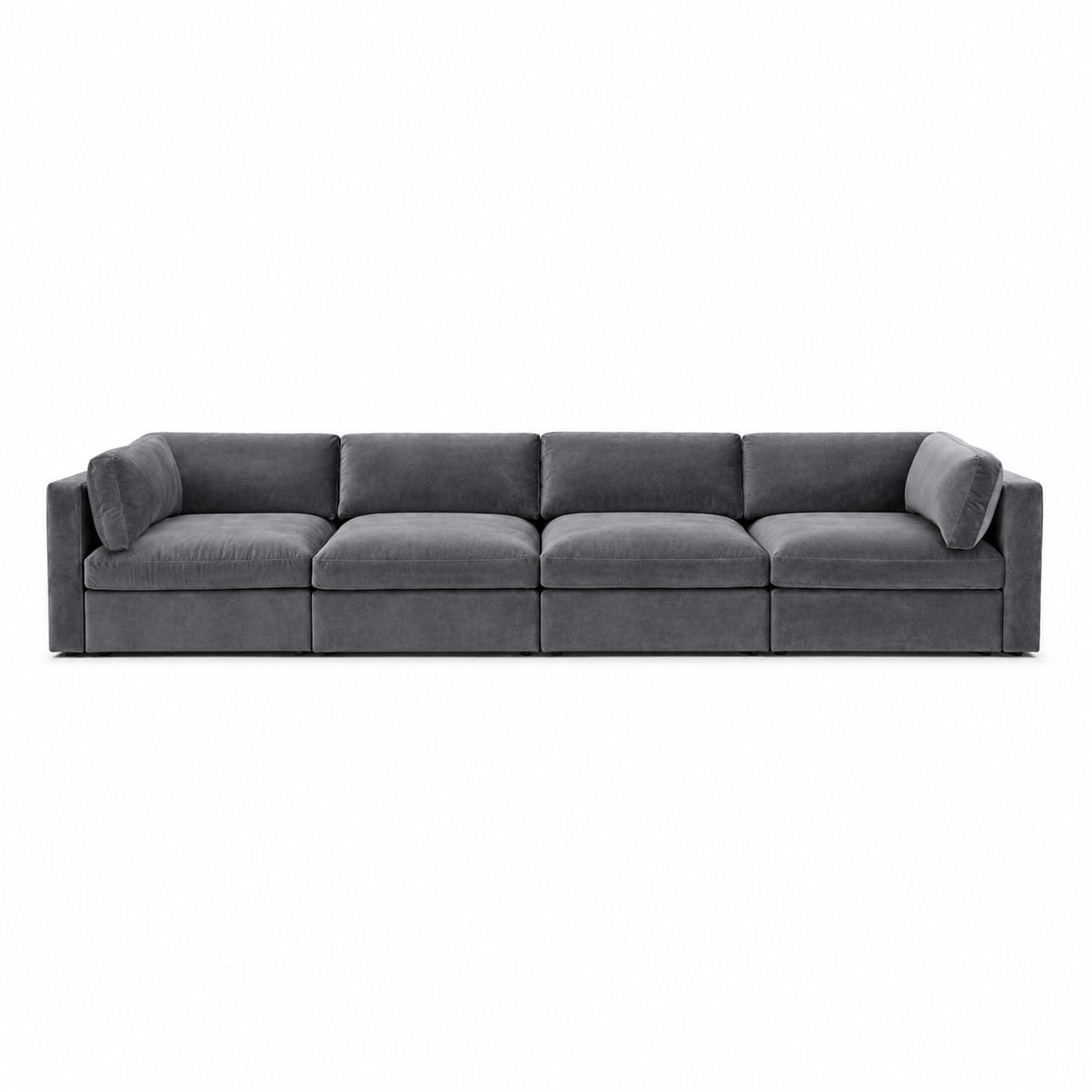 Bellano 4 Seater Sofa — plush velvet Smoked Steel — Box — Supportive memory foam