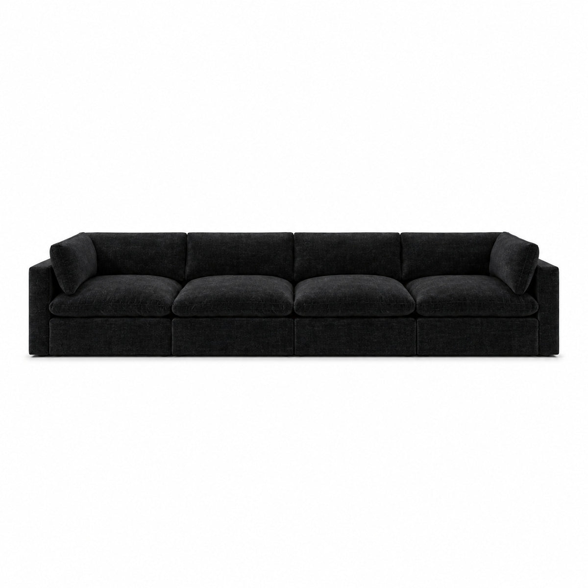 Bellano 4 Seater Sofa — luxe chenille Black Top — Pillow — Extra-soft fibre & feather
