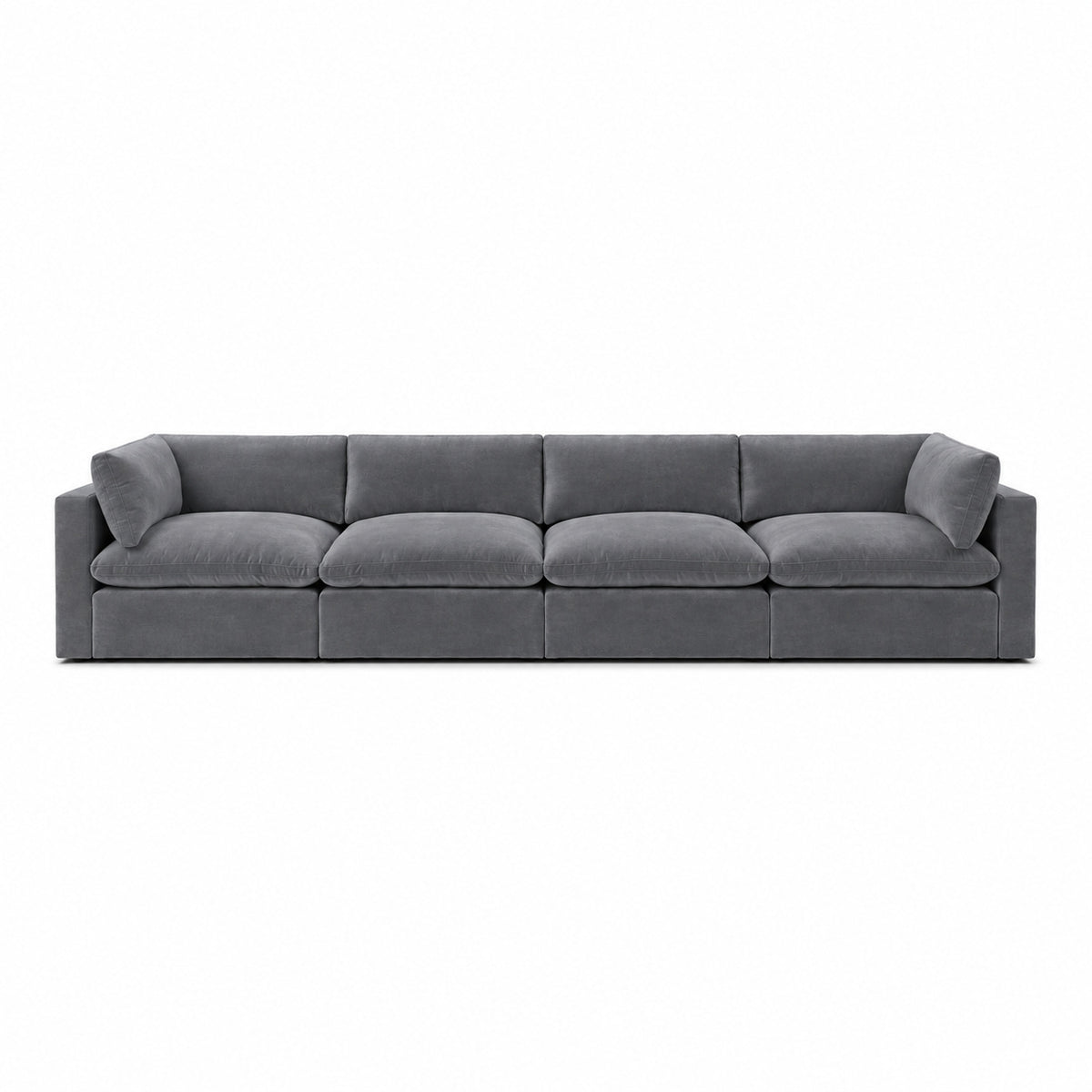 Bellano 4 Seater Sofa — plush velvet Smoked Steel — Pillow — Extra-soft fibre & feather