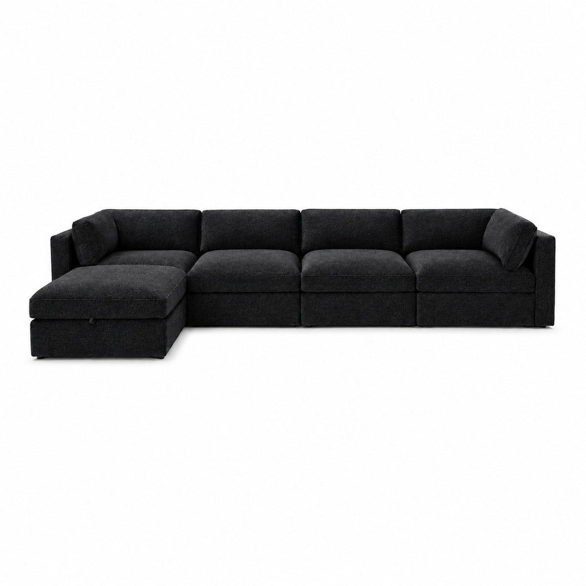 Bellano 4 Seater Sofa + Storage Ottoman — boucle Midnight — Box — Supportive memory foam