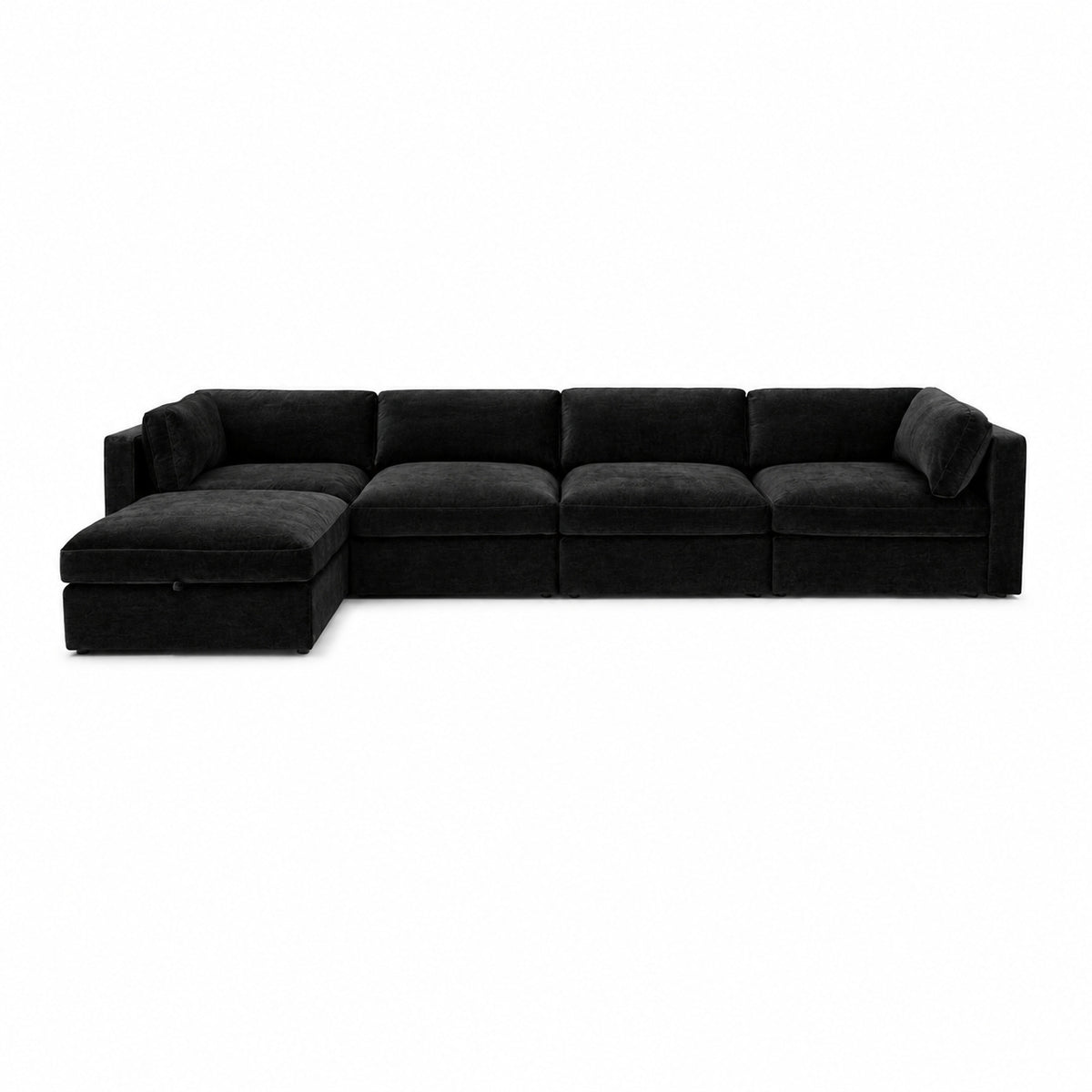Bellano 4 Seater Sofa + Storage Ottoman — luxe chenille Black Top — Box — Supportive memory foam