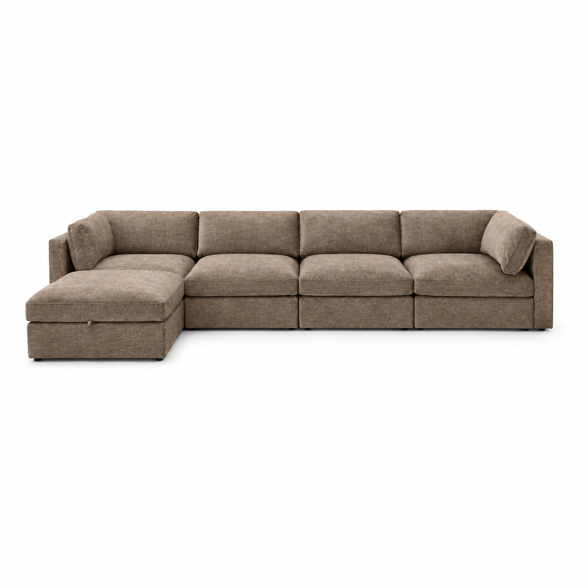 Bellano 4 Seater Sofa + Storage Ottoman — luxe chenille Mocha — Box — Supportive memory foam
