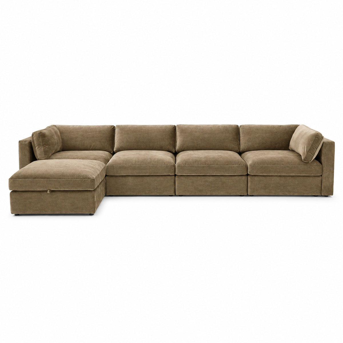 Bellano 4 Seater Sofa + Storage Ottoman — plush velvet Champagne Mink — Box — Supportive memory foam