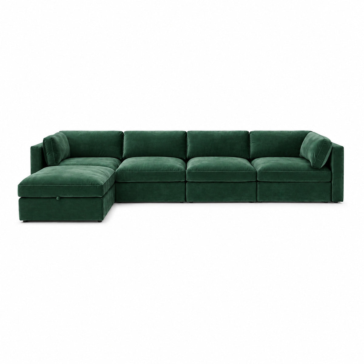 Bellano 4 Seater Sofa + Storage Ottoman — plush velvet Emerald — Box — Supportive memory foam