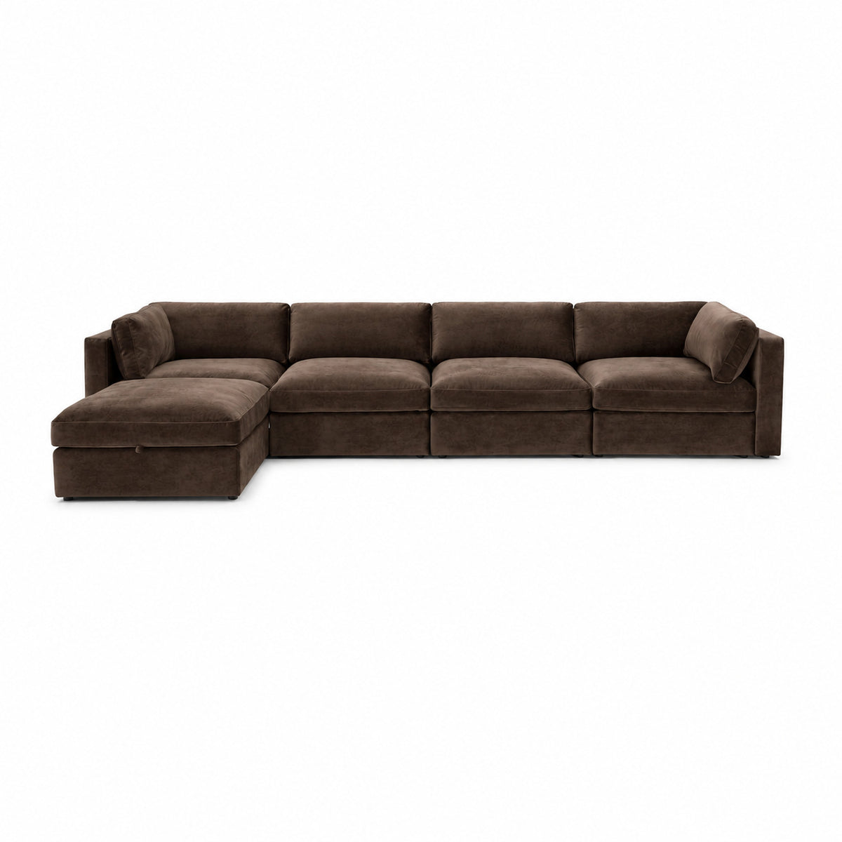 Bellano 4 Seater Sofa + Storage Ottoman — plush velvet Espresso — Box — Supportive memory foam
