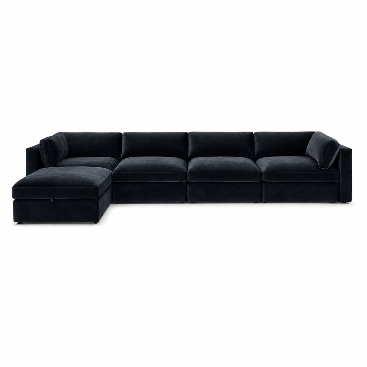 Bellano 4 Seater Sofa + Storage Ottoman — plush velvet Midnight Noir — Box — Supportive memory foam