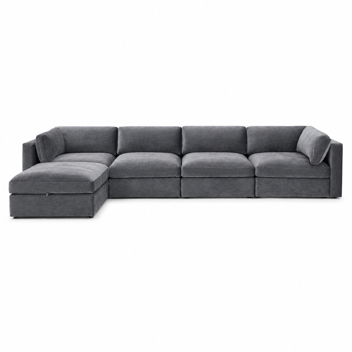 Bellano 4 Seater Sofa + Storage Ottoman — plush velvet Smoked Steel — Box — Supportive memory foam