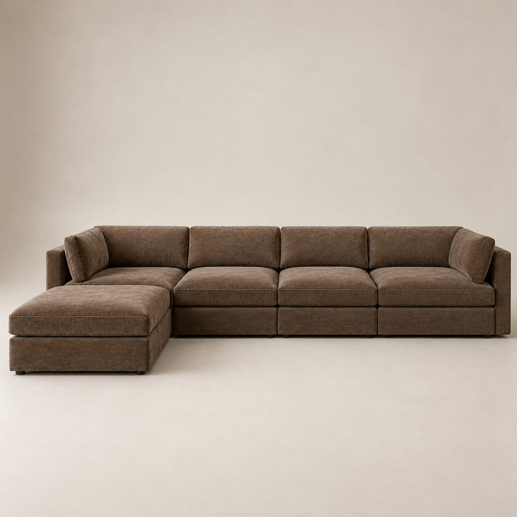Bellano 4 Seater Sofa + Storage Ottoman in Coffee Luxe Chenille