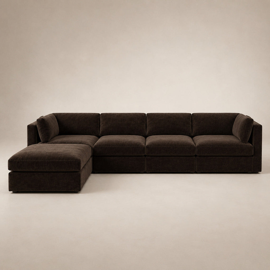 Bellano 4 Seater Sofa + Storage Ottoman in Double Espresso Luxe Chenille