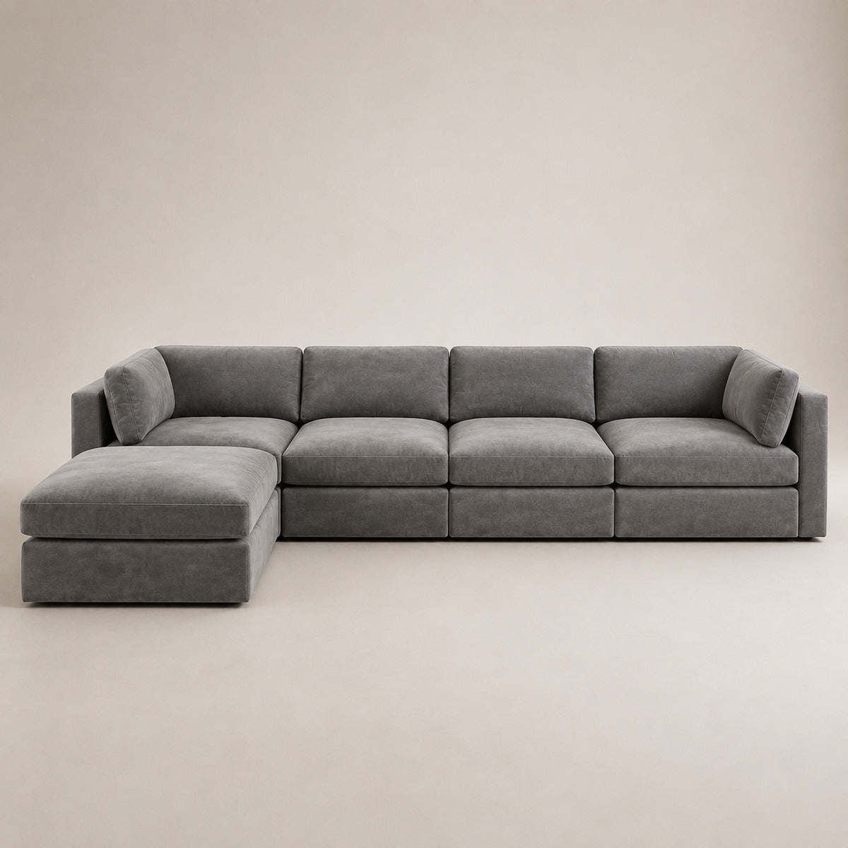 Bellano 4 Seater Sofa + Storage Ottoman in Luxe Steel Grey Luxe Chenille