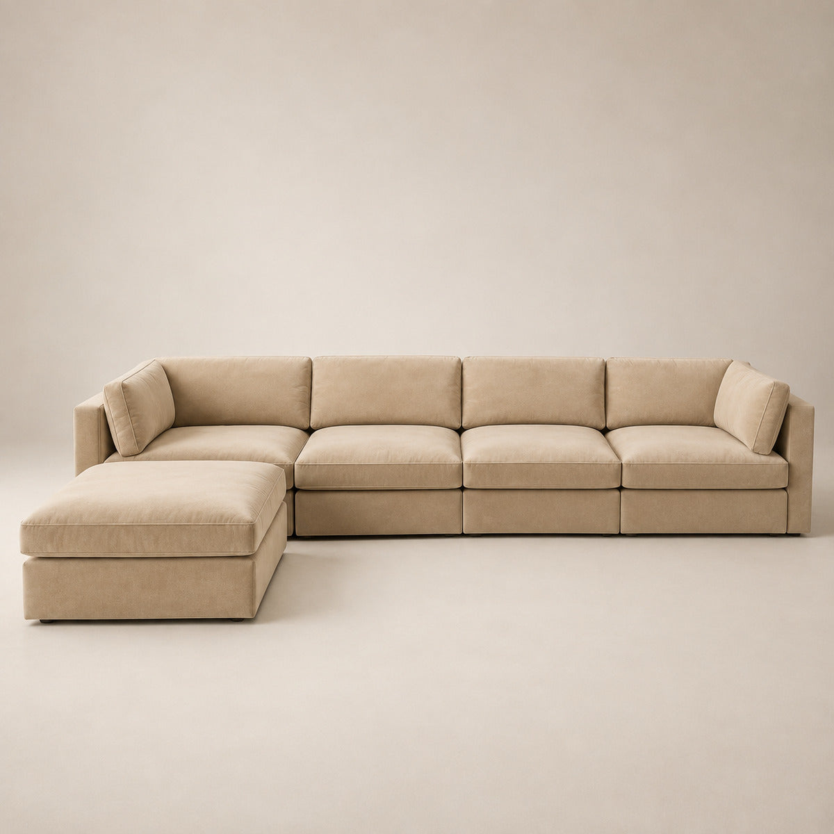Bellano 4 Seater Sofa + Storage Ottoman in Summer Beach Luxe Chenille