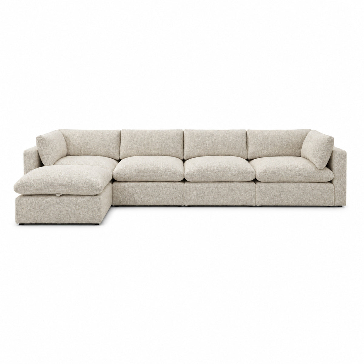 Bellano 4 Seater Sofa + Storage Ottoman — boucle Meringue — Pillow — Extra-soft fibre & feather