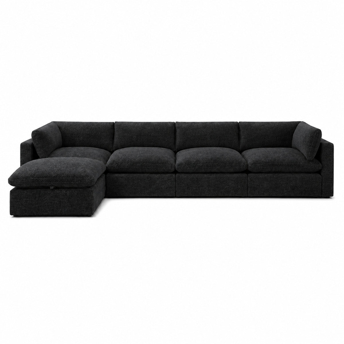 Bellano 4 Seater Sofa + Storage Ottoman — boucle Midnight — Pillow — Extra-soft fibre & feather