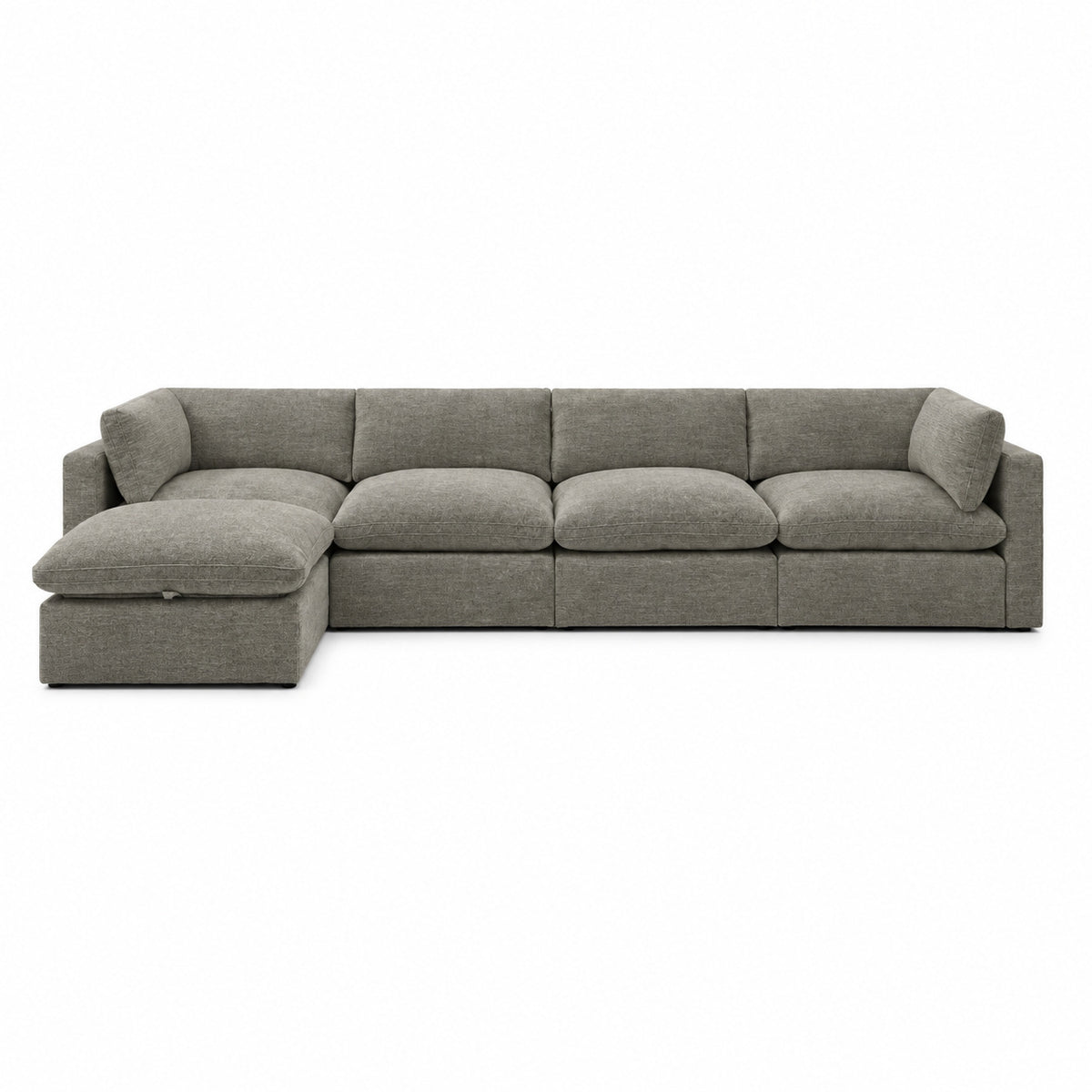 Bellano 4 Seater Sofa + Storage Ottoman — luxe chenille Crimsy Truffle — Pillow — Extra-soft fibre & feather