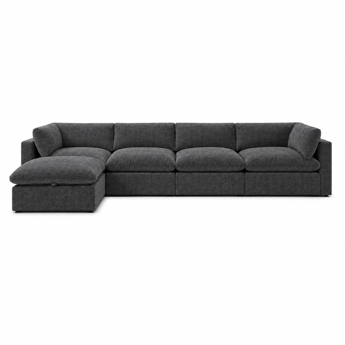 Bellano 4 Seater Sofa + Storage Ottoman — luxe chenille Luxe Steel — Pillow — Extra-soft fibre & feather
