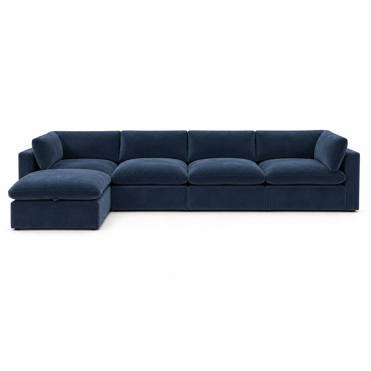 Bellano 4 Seater Sofa + Storage Ottoman — plush velvet Pacific — Pillow — Extra-soft fibre & feather