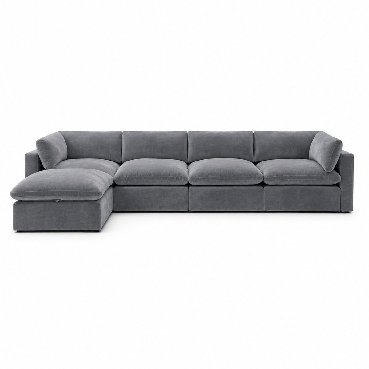 Bellano 4 Seater Sofa + Storage Ottoman — plush velvet Smoked Steel — Pillow — Extra-soft fibre & feather