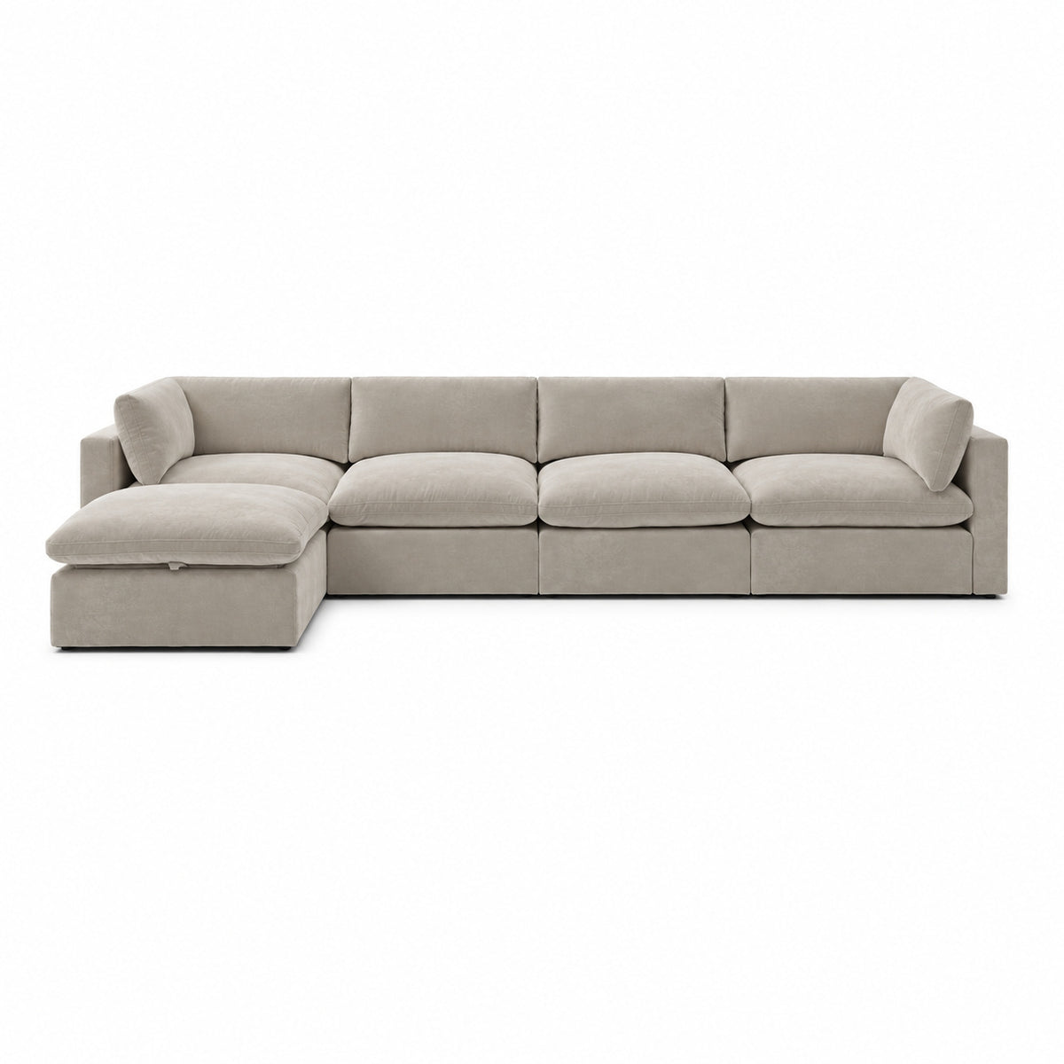 Bellano 4 Seater Sofa + Storage Ottoman — plush velvet Vanilla Cream — Pillow — Extra-soft fibre & feather