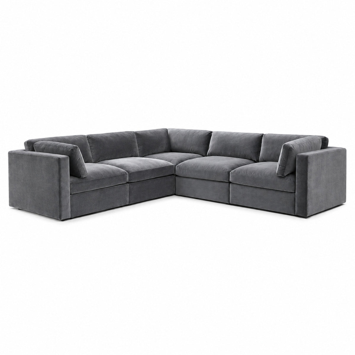 Bellano Corner Sofa — Plush Velvet Smoked Steel — Box — Supportive memory foam