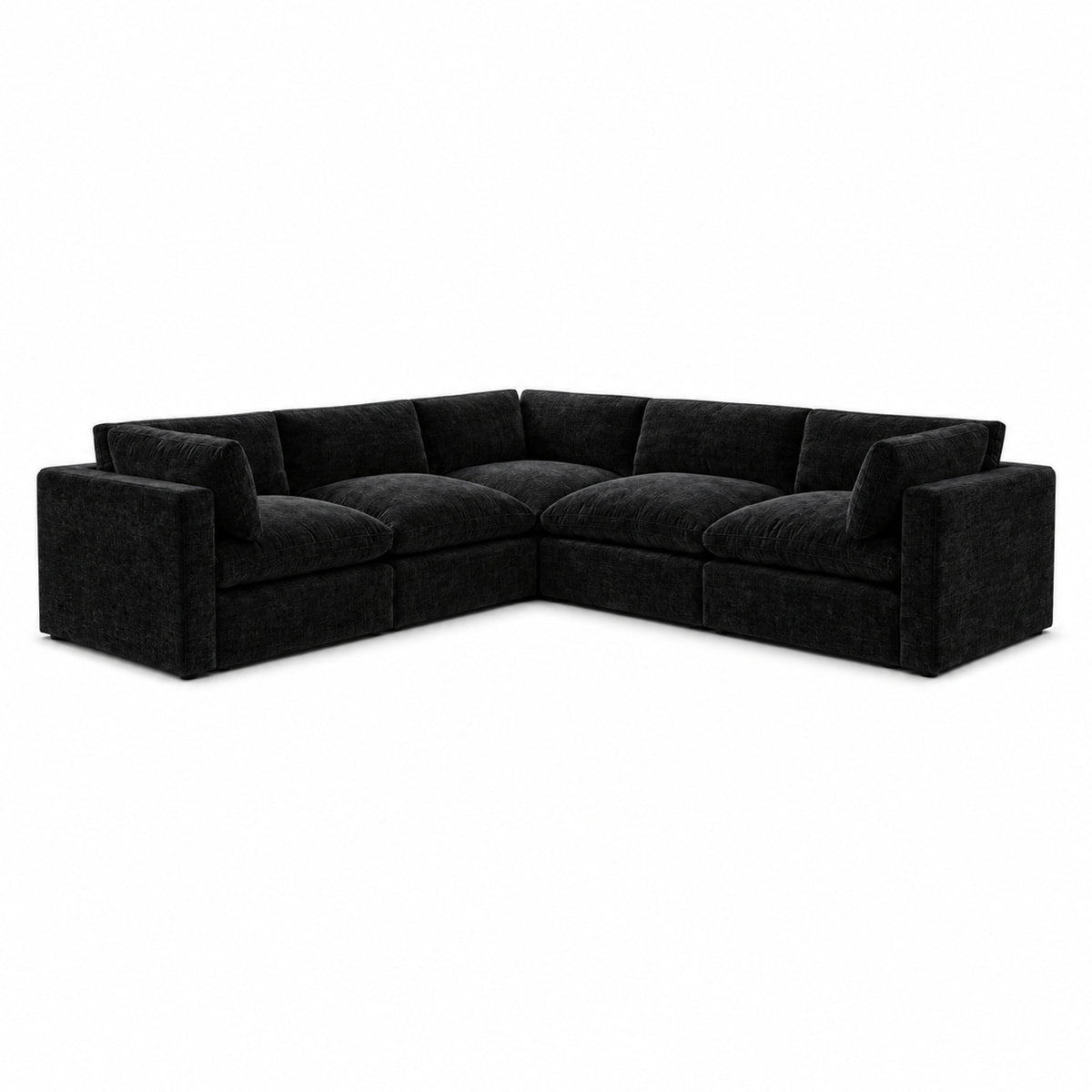 Bellano Corner Sofa — Luxe Chenille Black Top — Pillow — Extra-soft fibre & feather