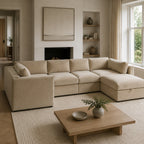 Bellano Grand Corner Sofa + Storage Ottoman in a light contemporary living room