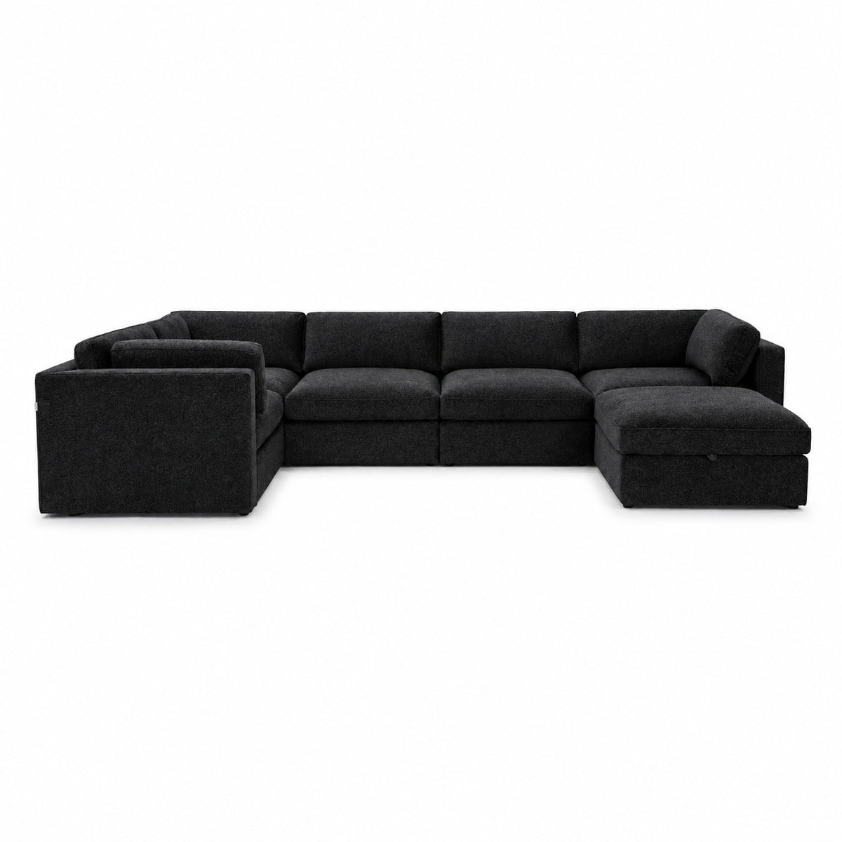 Bellano Grand Corner Sofa + Storage Ottoman — boucle Midnight — Box — Supportive memory foam